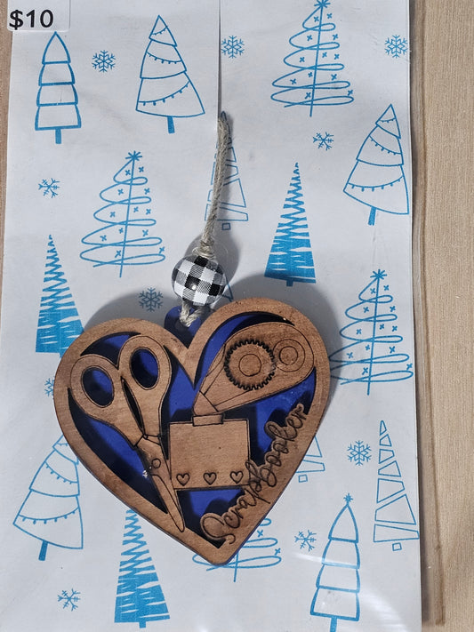 Scrapbooker Wood Ornament (blue) - READY TO SHIP