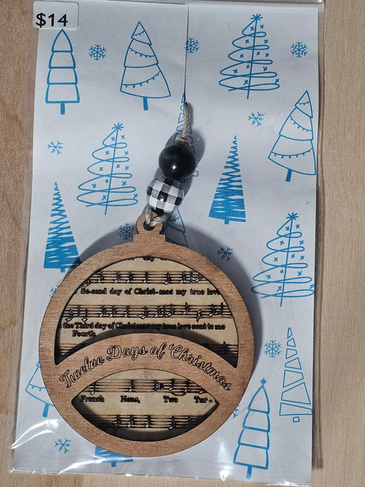 Twelve Days of Christmas Music Notes Wood Ornament - READY TO SHIP
