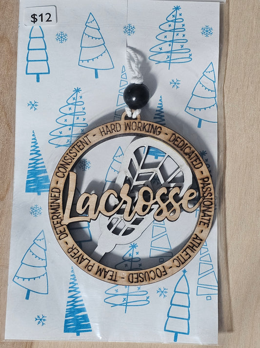 Lacrosse Wood Ornament - READY TO SHIP
