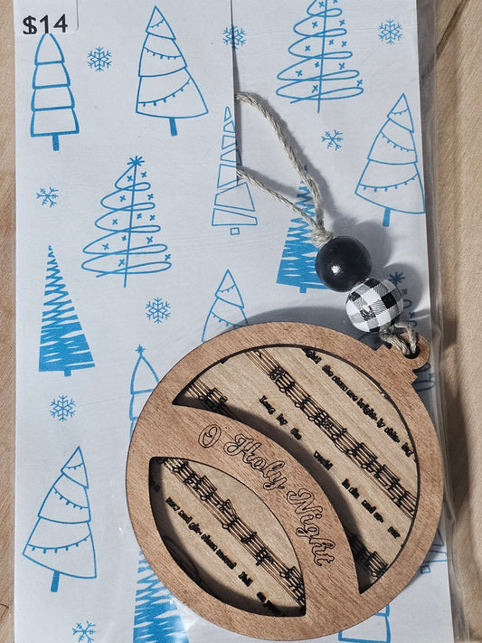 O Holy Night Music Notes Wood Ornament - READY TO SHIP