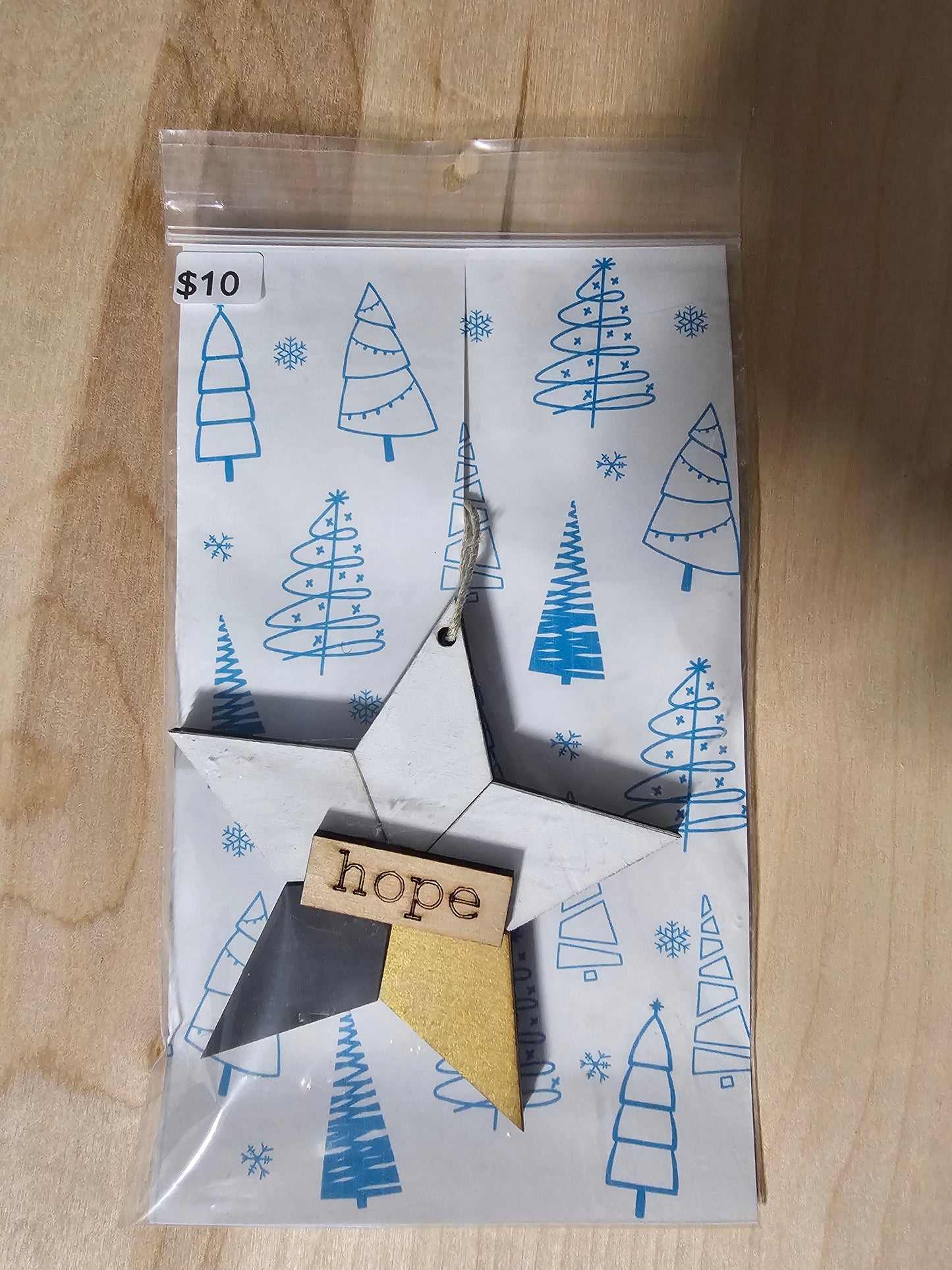 Hope Star Wood Ornament - READY TO SHIP