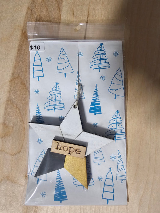 Hope Star Wood Ornament - READY TO SHIP