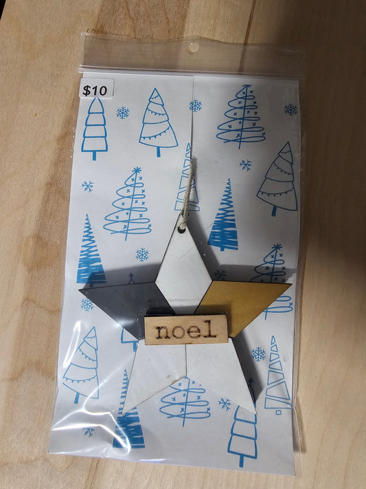 Noel Star Wood Ornament - READY TO SHIP