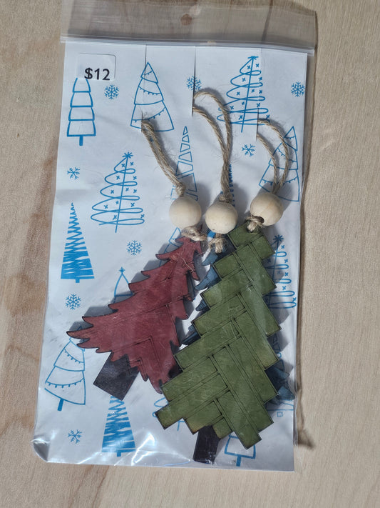 Set of 3 ornaments - Christmas Trees - Wood Ornament - READY TO SHIP
