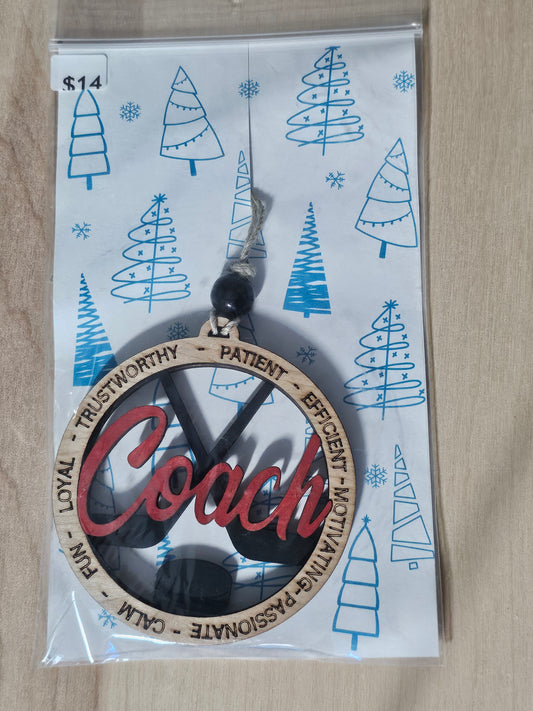 Hockey Coach Wood Ornament - READY TO SHIP