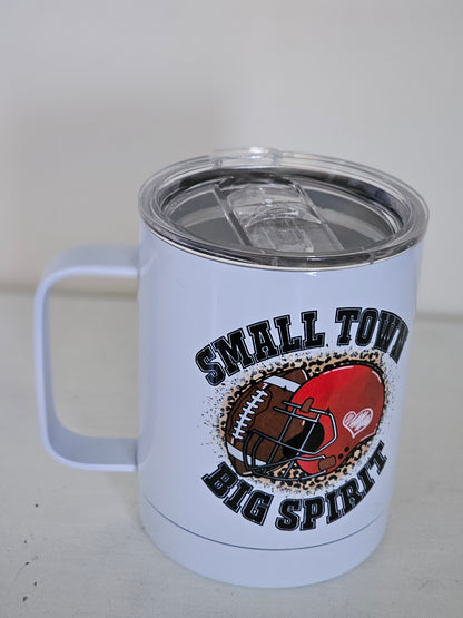 Small Town Big Spirit - Football Metal Mug with Lid