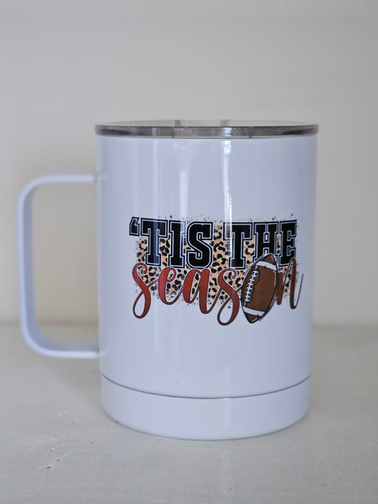 Tis the Season Football Mug - Metal Mug with Lid