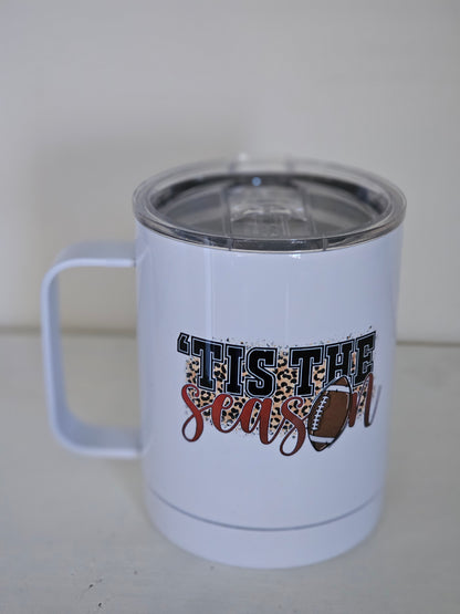 Tis the Season Football Mug - Metal Mug with Lid