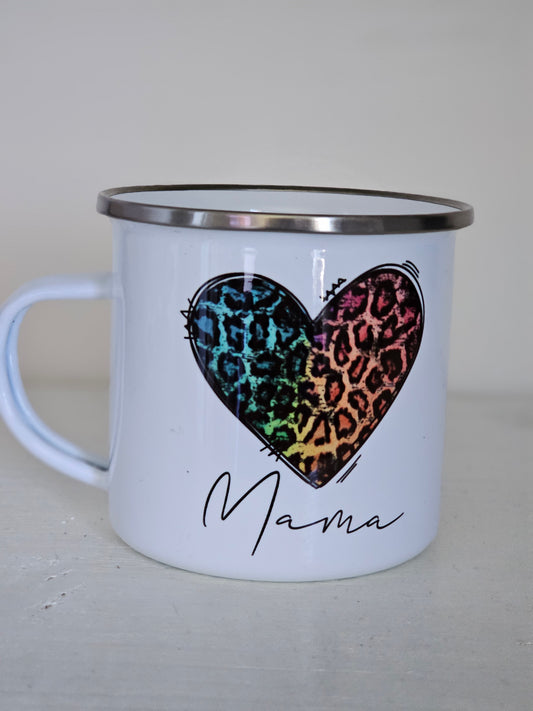 Mama Leopard Heart Small Metal Mug