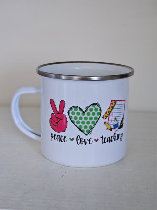Peace Love Teaching Small Metal Mug