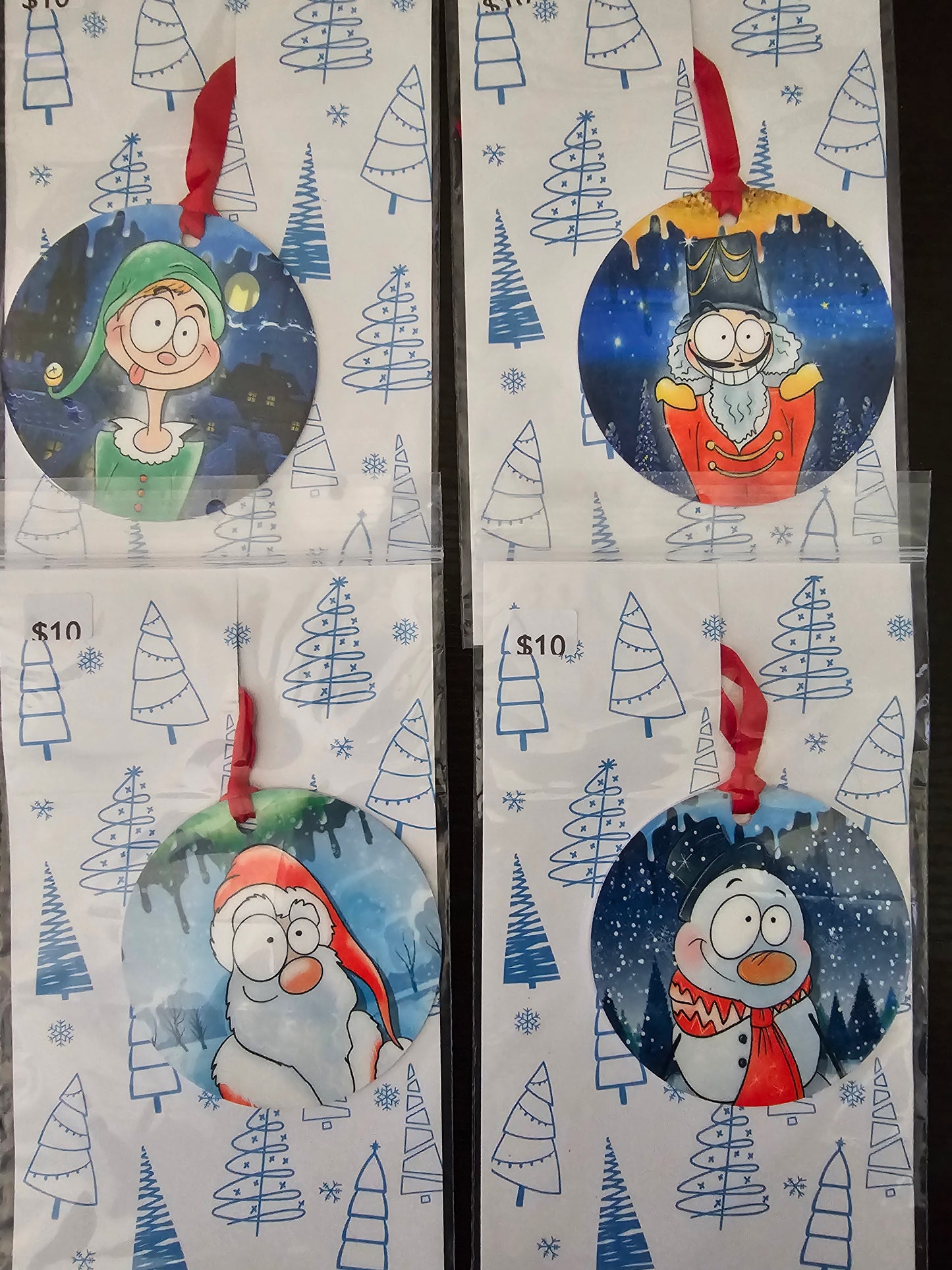 Set of 4 Christmas Friends - Aluminum Ornament - READY TO SHIP