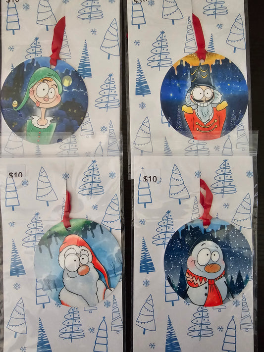 Set of 4 Christmas Friends - Aluminum Ornament - READY TO SHIP