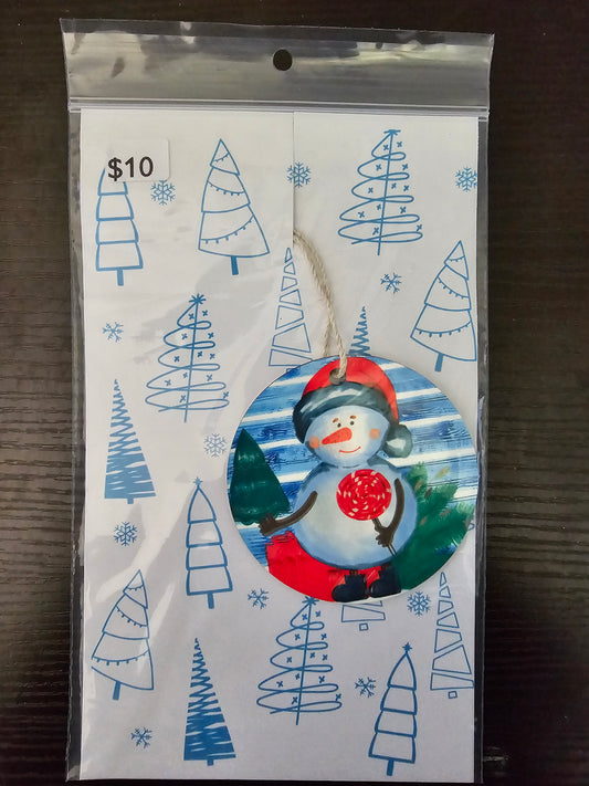Snowman Aluminum Ornament - READY TO SHIP
