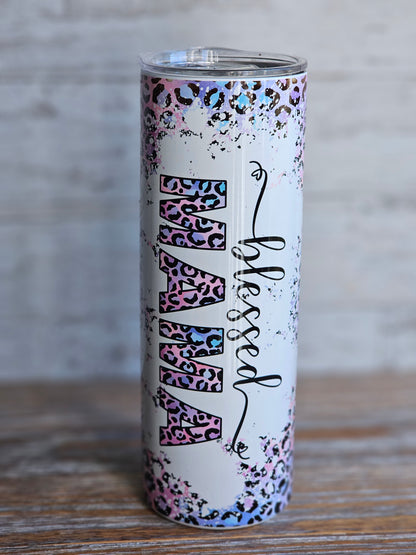 Blessed Mama Pink/Purple Leopard - 20 oz Stainless Steel Tumbler