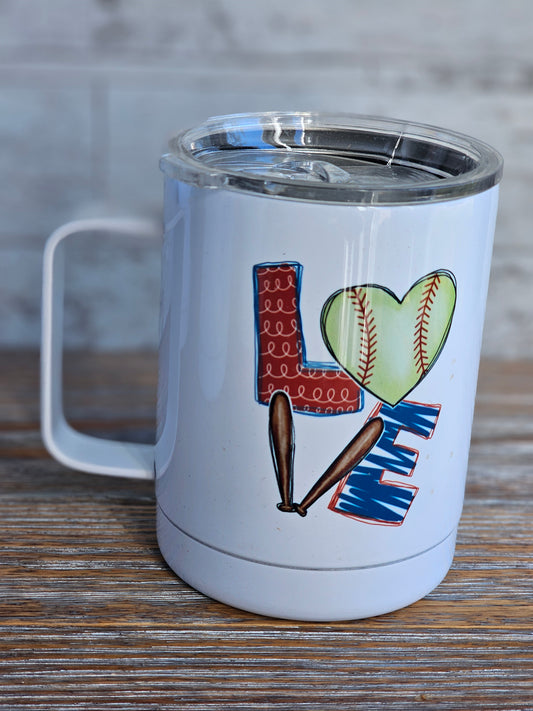 LOVE Softball - Metal Mug with Plastic Lid