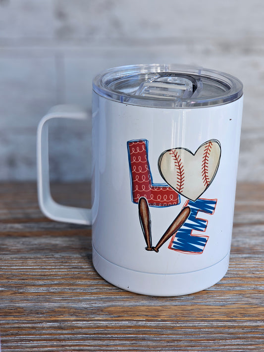LOVE Baseball - Metal Mug with Plastic Lid