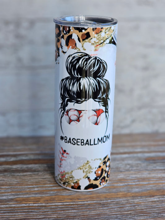 #BaseballMom Messy Bun - 20 oz Stainless Steel Tumbler