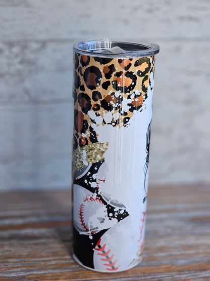 #BaseballMom Messy Bun - 20 oz Stainless Steel Tumbler