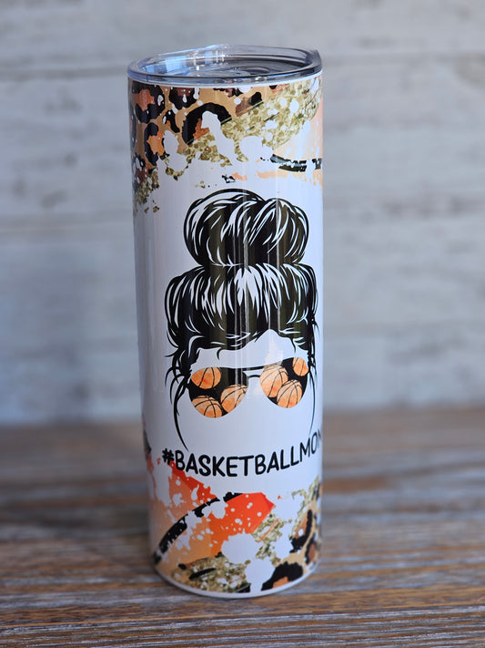 #BasketballMom Messy Bun - 20 oz Stainless Steel Tumbler