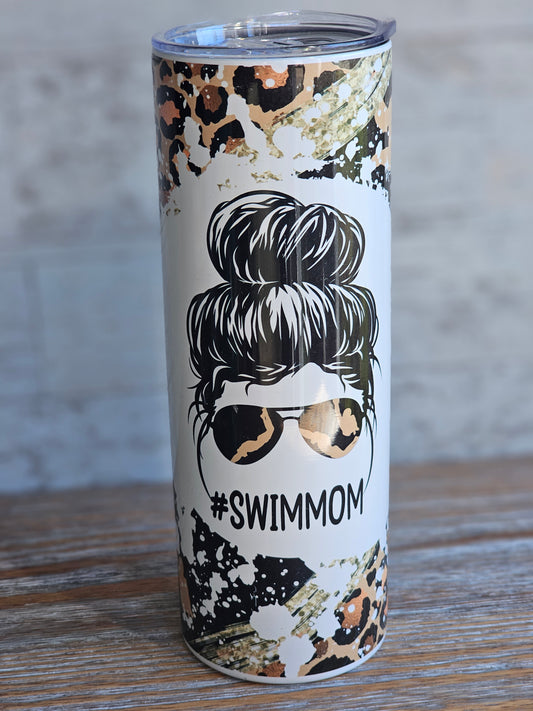 #SwimMom Messy Bun - 20 oz Stainless Steel Tumbler