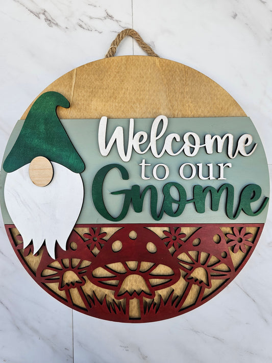Welcome to our Gnome - Wood Door Sign - READY TO SHIP