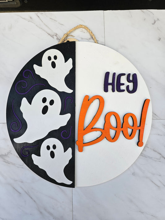 Hey Boo! - Wood Door Sign - READY TO SHIP