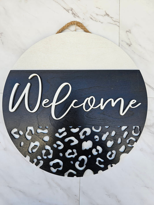 Welcome Black Leopard - Wood Door Sign - READY TO SHIP