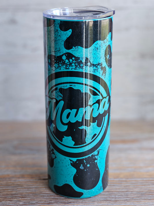 MAMA Teal Cow Print - 20 oz Stainless Steel Tumbler