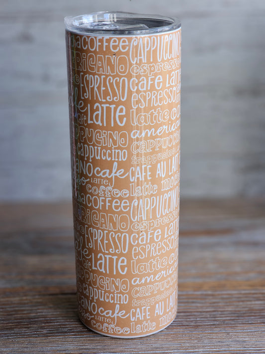 Coffee Latte Word Art - 20 oz Stainless Steel Tumbler