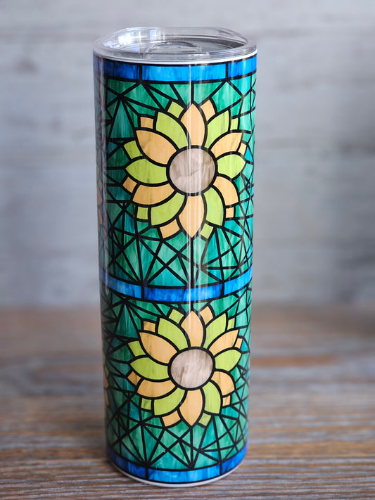Sunflower Stained Glass Look - 20 oz Stainless Steel Tumbler