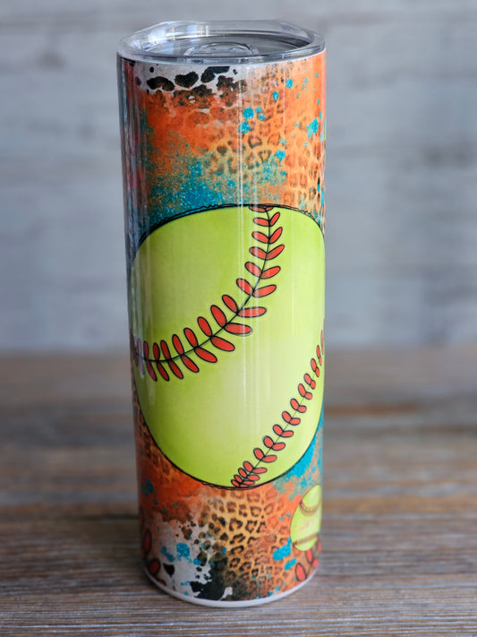 Softball Leopard - 20 oz Stainless Steel Tumbler