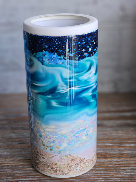 Beach Vibes FAUX GLITTER - Skinny Can Cooler