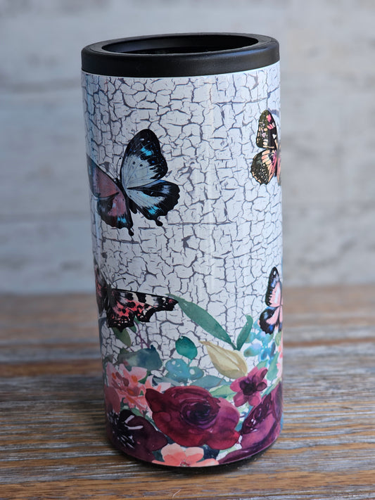 Crackled Butterfly - Skinny Can Cooler