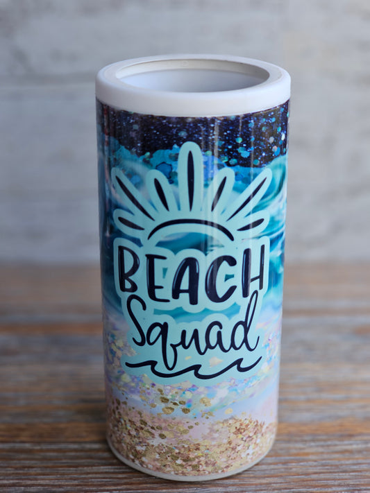 Beach Squad FAUX GLITTER - Skinny Can Cooler