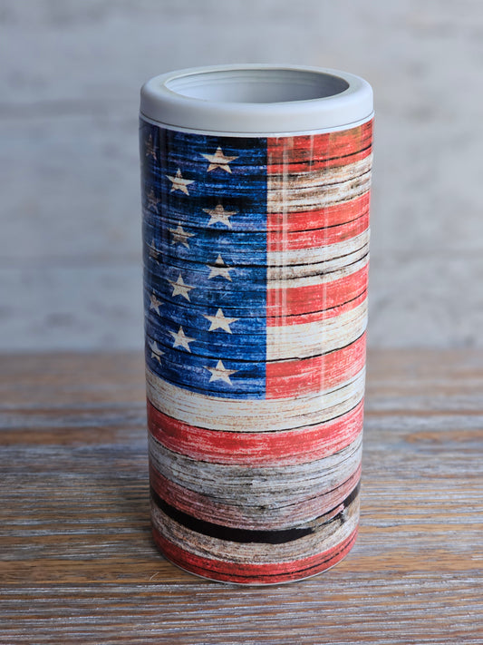Rustic American Flag - Skinny Can Cooler