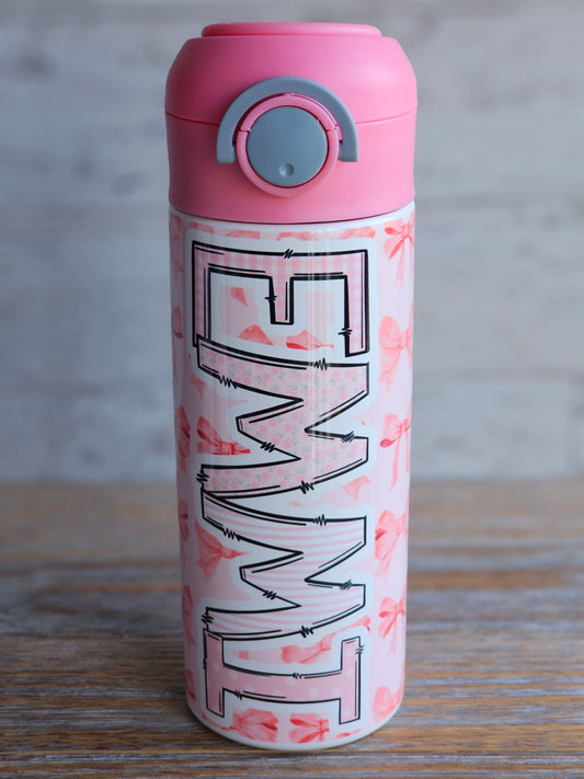 Pink Bows - EMMI - Personalized Water Bottle - READY TO SHIP