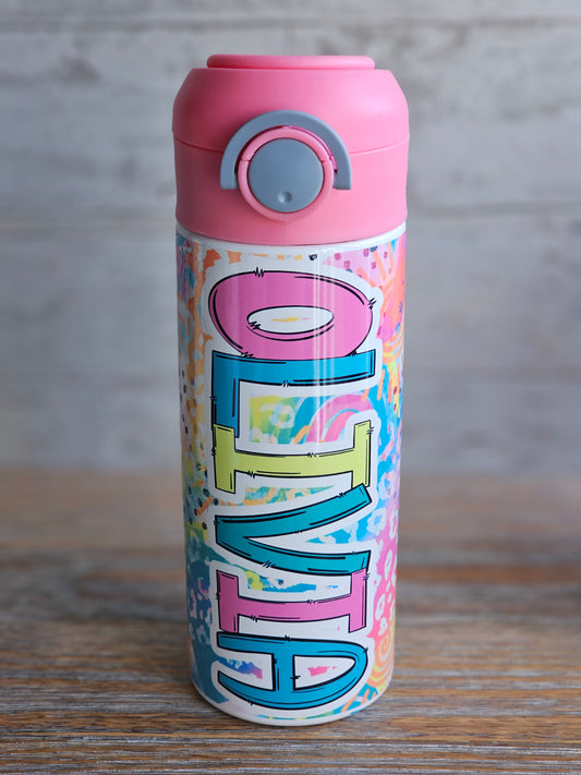 Bright Rainbow & Leopard - OLIVIA - Personalized Water Bottle - READY TO SHIP