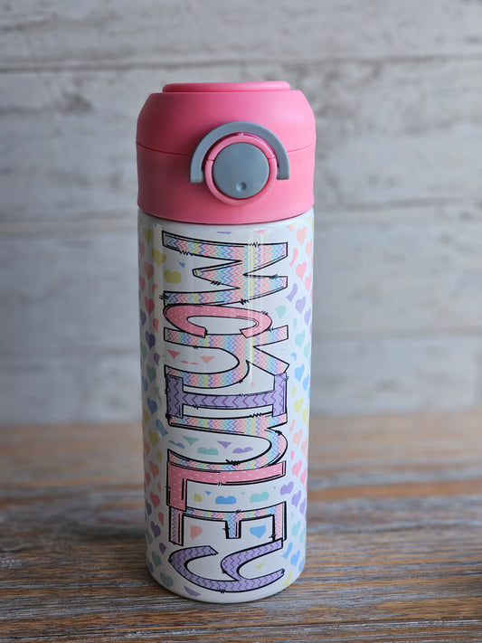 Rainbow Hearts - McKINLEY - Personalized Water Bottle - READY TO SHIP