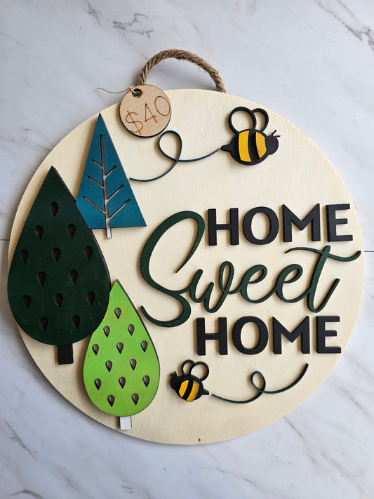 Home Sweet Home Bees - Wood Door Sign - READY TO SHIP