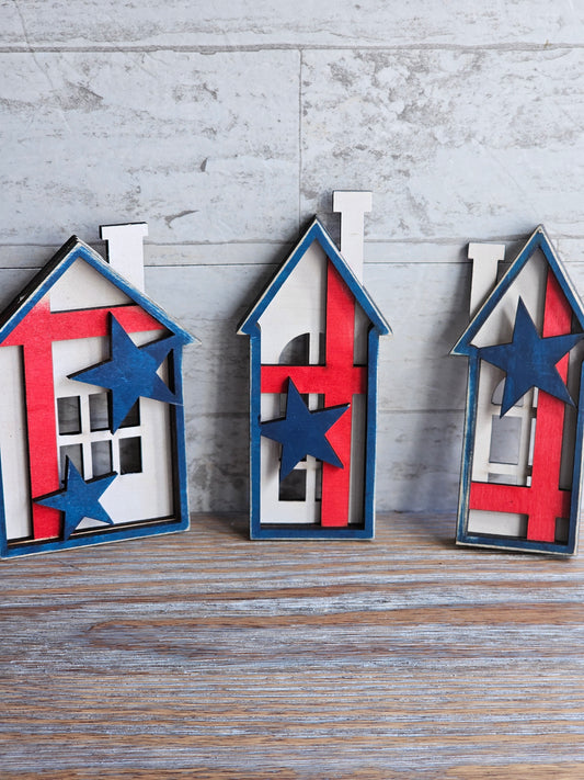 Red White and Blue Small Houses - READY TO SHIP