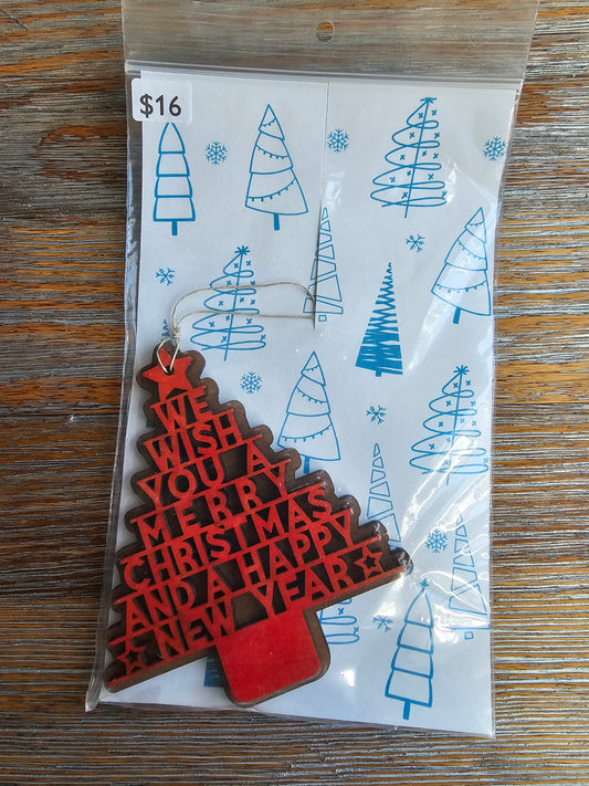 We Wish You A Merry Christmas RED Wood Ornament - READY TO SHIP