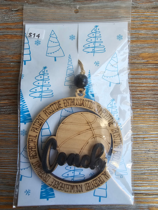 Basketball Coach BLACK Wood Ornament - READY TO SHIP