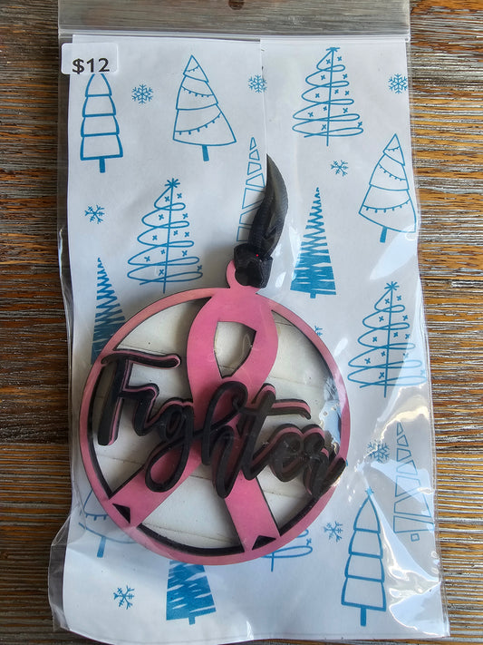 Pink Ribbon FIGHTER Wood Ornament - READY TO SHIP