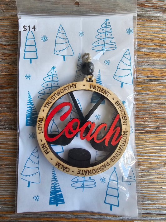 Hockey Coach Wood Ornament - READY TO SHIP