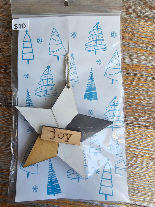 Joy Star Wood Ornament - READY TO SHIP