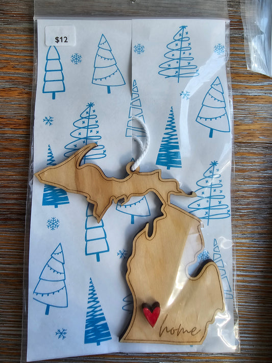 Michigan Heart Wood Ornament - READY TO SHIP