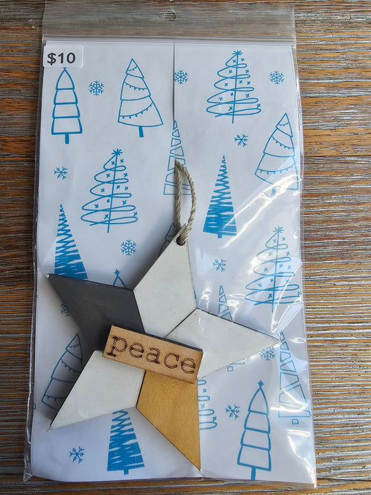 Peace Star Wood Ornament - READY TO SHIP