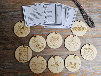 Nativity Story Ornament Set - Paintable Christmas Activity for Kids