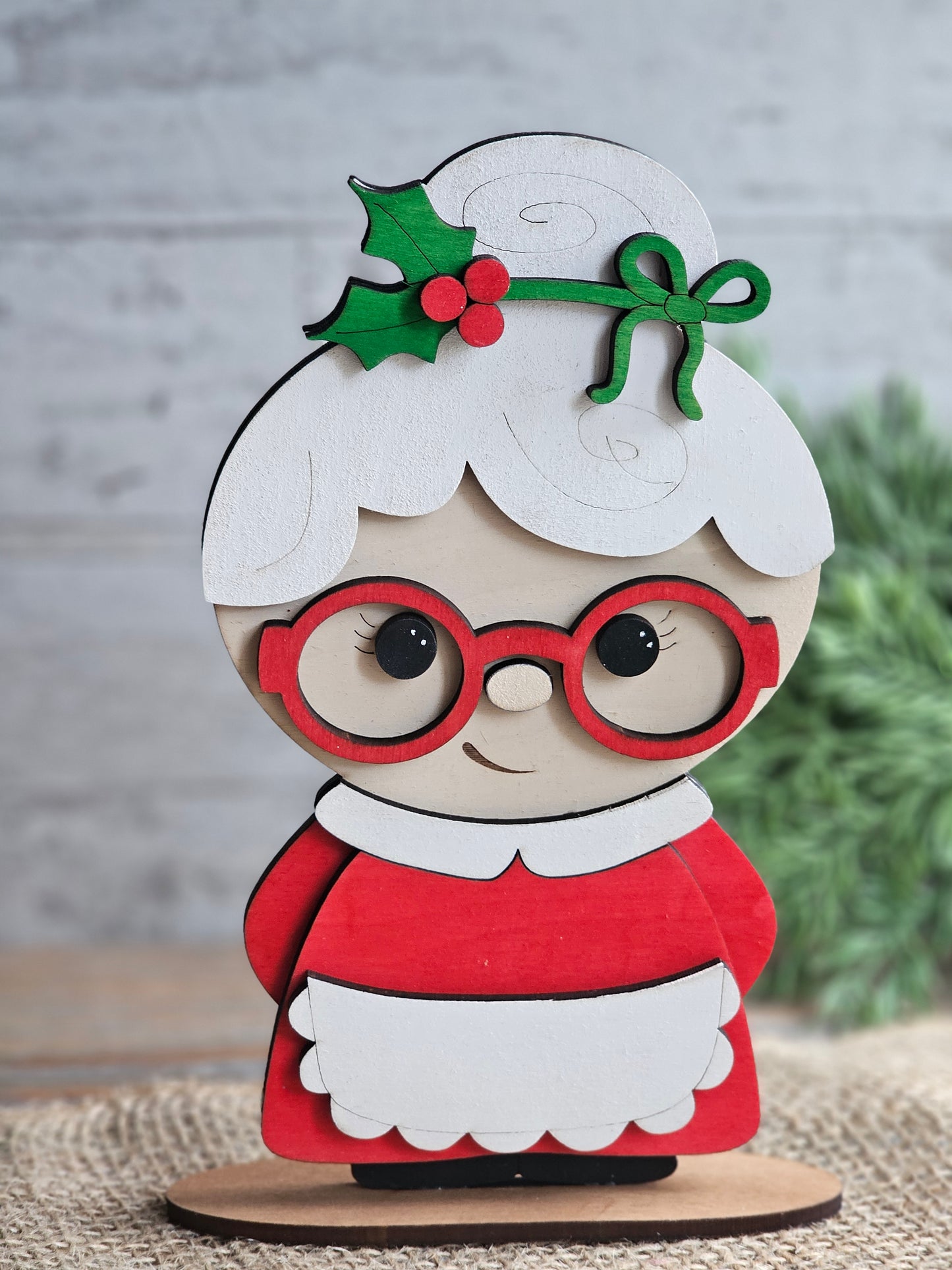 Mrs. Claus Shelf Sitter - Hand-Painted Wood Christmas Figurine