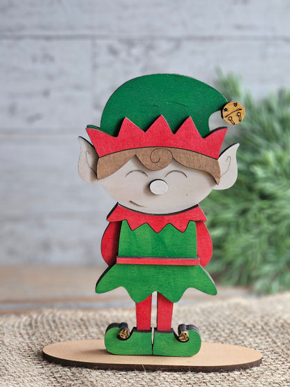 Christmas Elf Shelf Sitter - Hand-Painted Wood Christmas Figurine